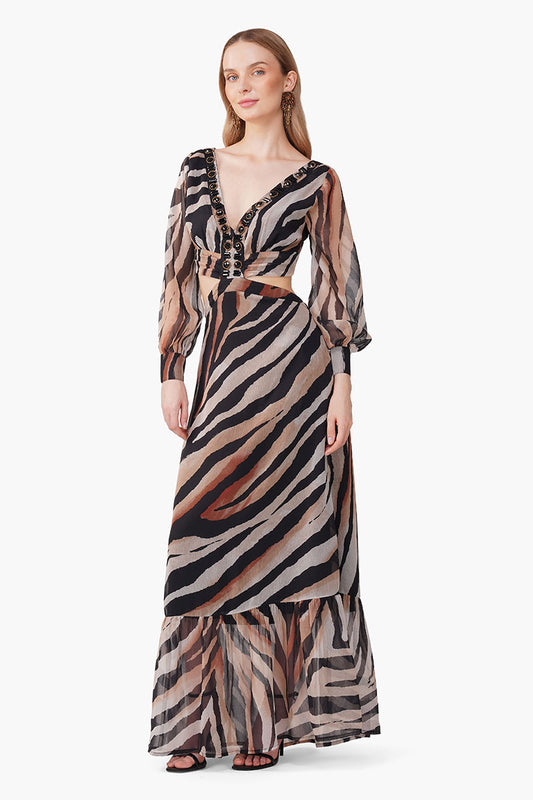 Set of 6 Luxe Leopard Printed Embellished Maxi Dress (S, M & L)