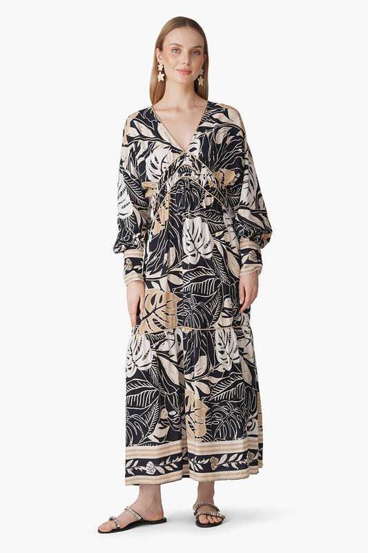 Set of 6 Monochrome Botanical Printed Maxi Dress (S, M & L)