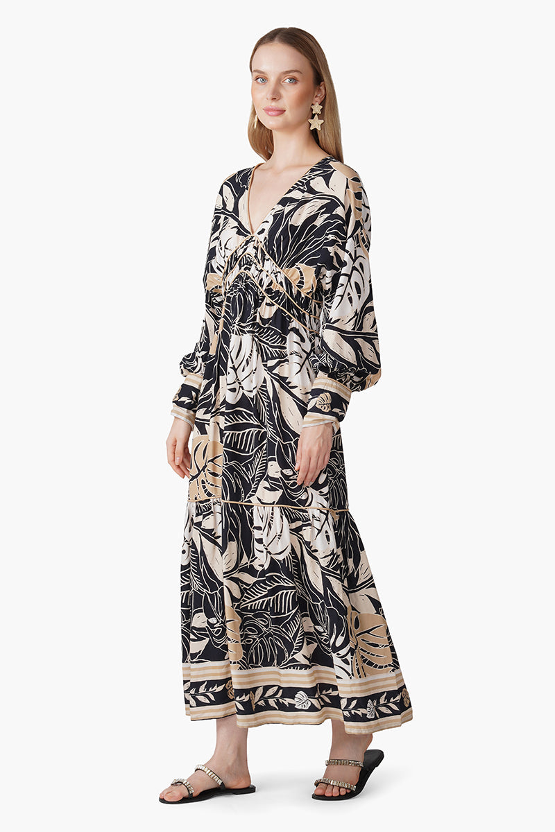 Set of 6 Monochrome Botanical Printed Maxi Dress (S, M & L)