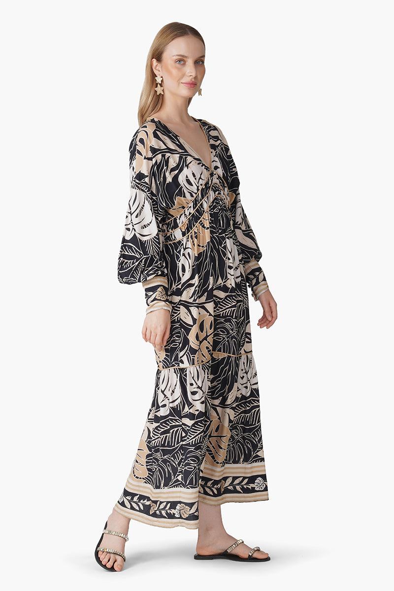 Set of 6 Monochrome Botanical Printed Maxi Dress (S, M & L)