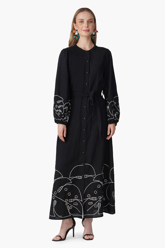 Set of 6 Black Botanic Embroidered Dress (S, M & L)