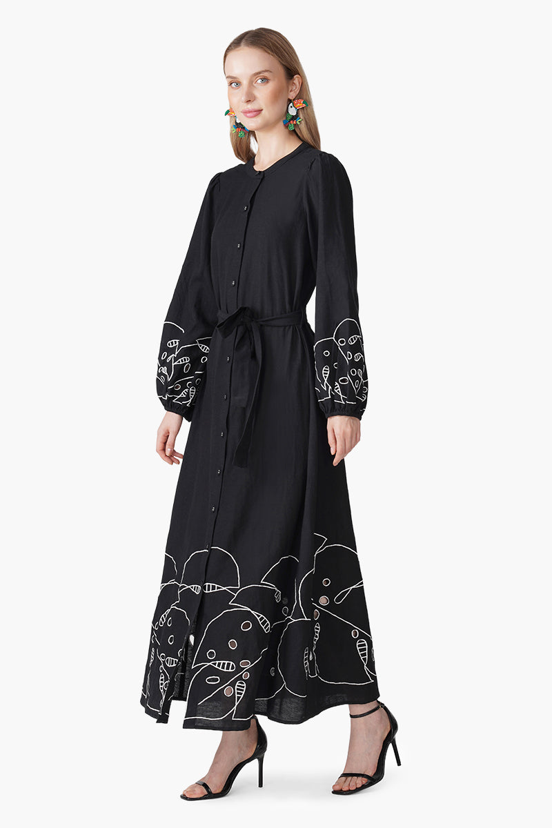 Set of 6 Black Botanic Embroidered Dress (S, M & L)