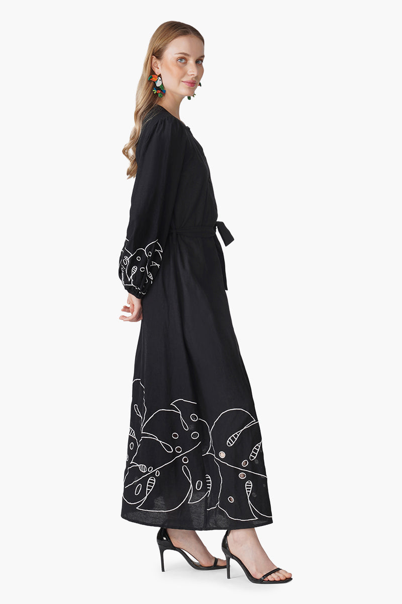 Set of 6 Black Botanic Embroidered Dress (S, M & L)