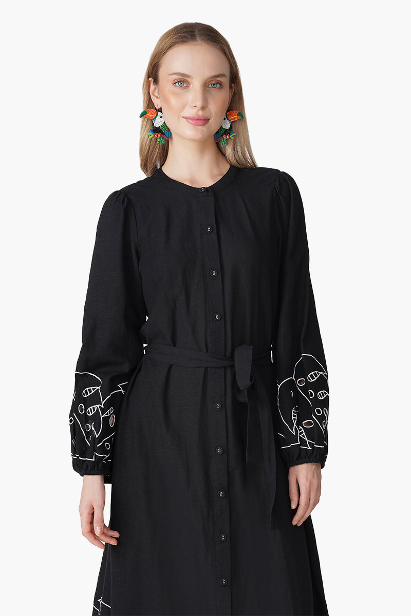 Set of 6 Black Botanic Embroidered Dress (S, M & L)