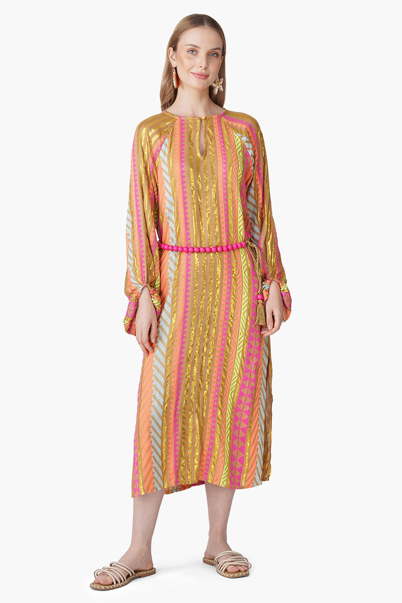 Set of 6 Multi Artistan Yarn Dyed Slip on Dress with Belt (S, M & L)
