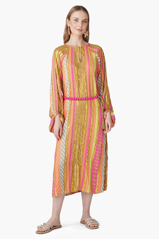 Set of 6 Multi Artistan Yarn Dyed Slip on Dress with Belt (S, M & L)