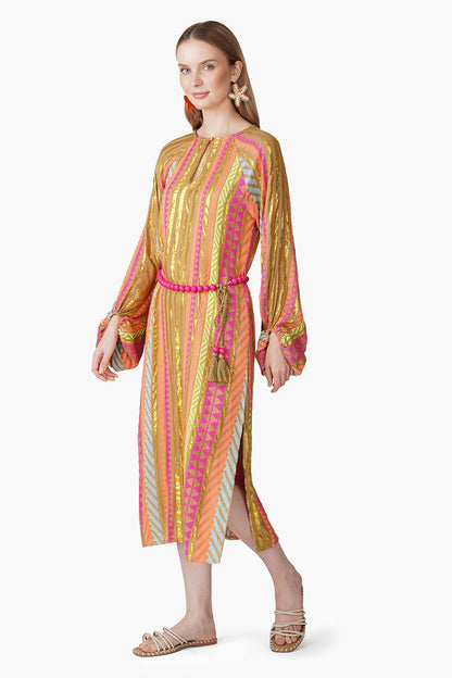 Set of 6 Multi Artistan Yarn Dyed Slip on Dress with Belt (S, M & L)