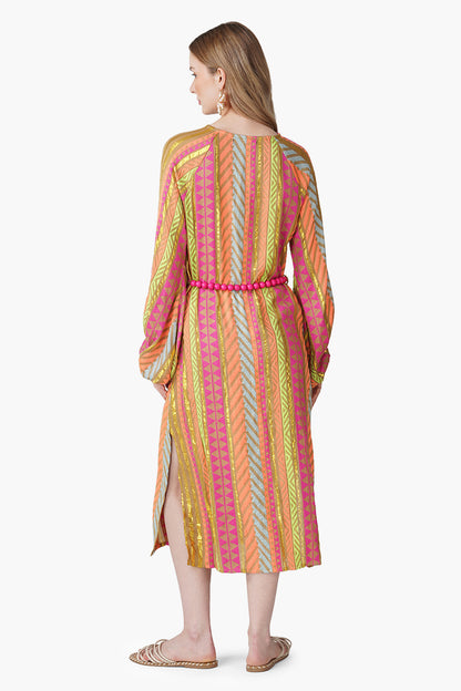 Set of 6 Multi Artistan Yarn Dyed Slip on Dress with Belt (S, M & L)