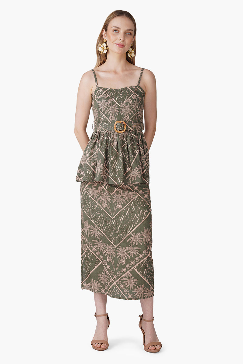 Set of 6 Green Paradise Palm Peplum Top (S, M & L)