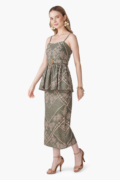 Set of 6 Green Paradise Palm Peplum Top (S, M & L)