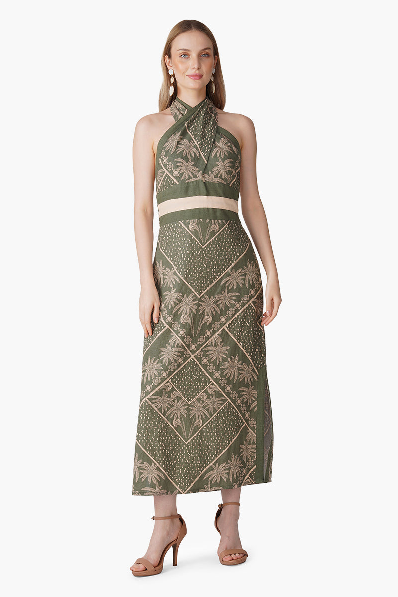 Set of 6 Green Paradise Palm Wrap Dress (S, M & L)