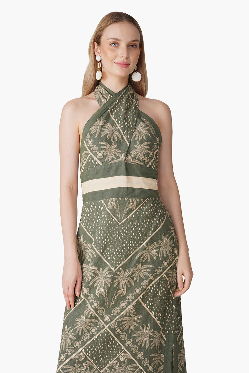 Set of 6 Green Paradise Palm Wrap Dress (S, M & L)