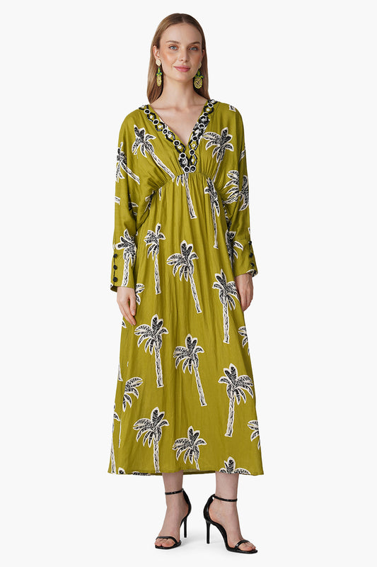Set of 6 Green Bohemian Palm Printed Maxi Dress (S, M & L)