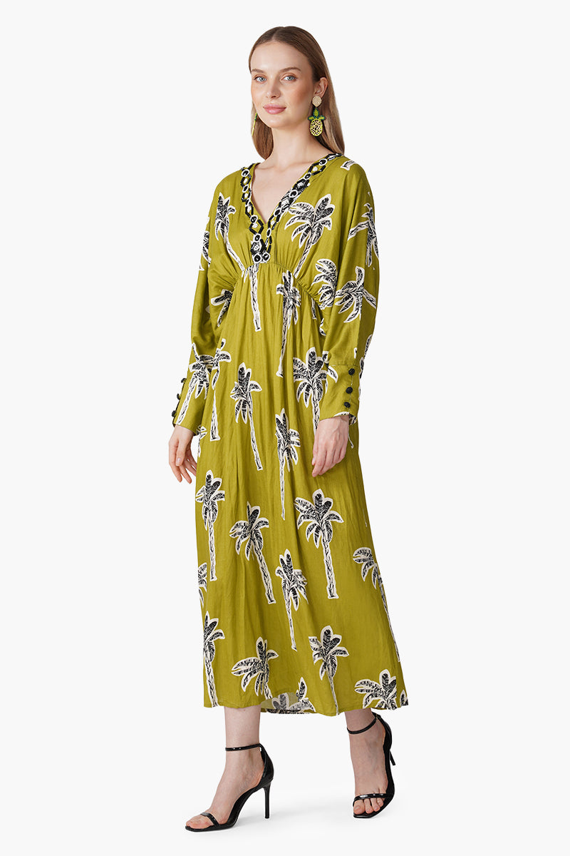 Set of 6 Green Bohemian Palm Printed Maxi Dress (S, M & L)