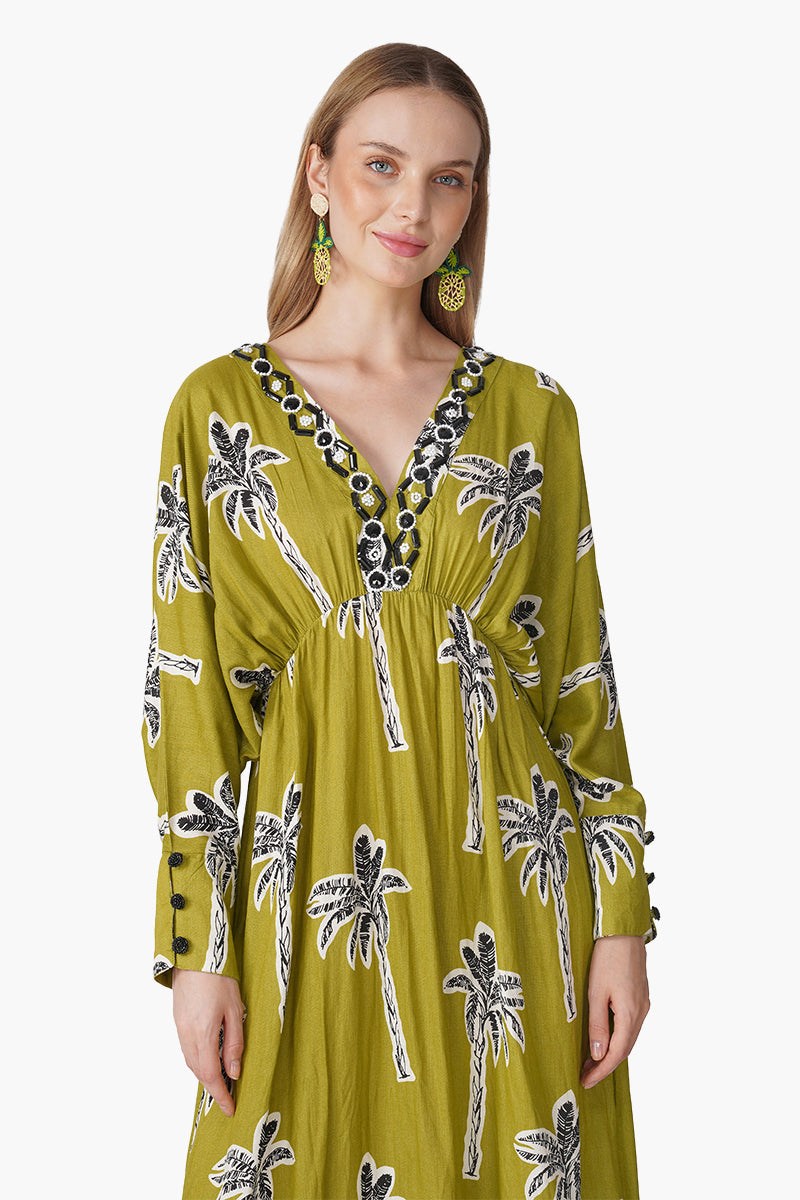Set of 6 Green Bohemian Palm Printed Maxi Dress (S, M & L)