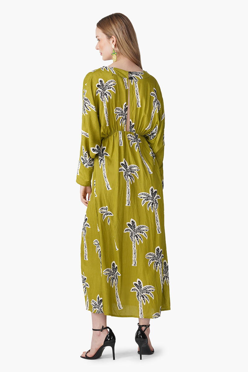 Set of 6 Green Bohemian Palm Printed Maxi Dress (S, M & L)