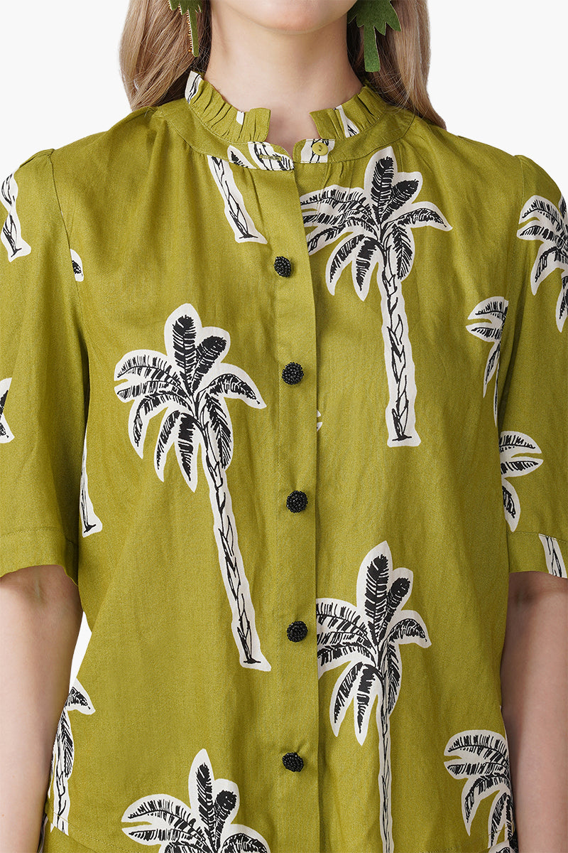Set of 6 Green Bohemian Palm Printed Shirt (S, M & L)