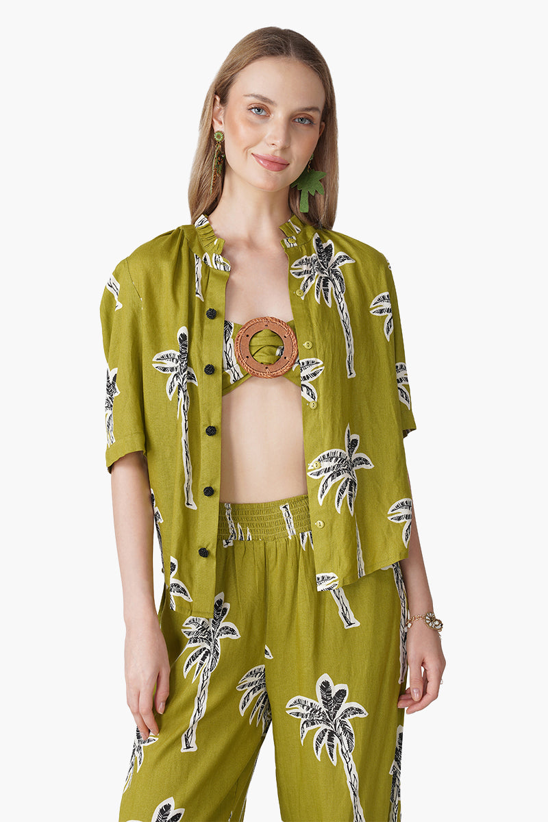 Set of 6 Green Ohemian Palm Printed Crop Top (S, M & L)