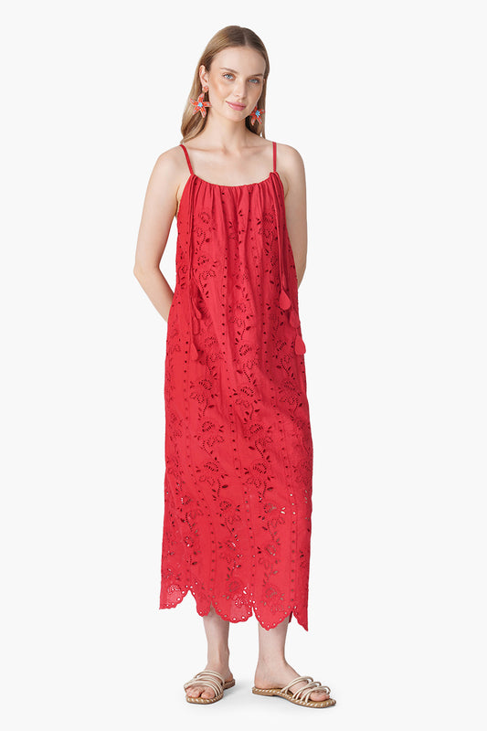 Set of 6 Ruby Red Schiffli Eyelet Dress (S, M & L)