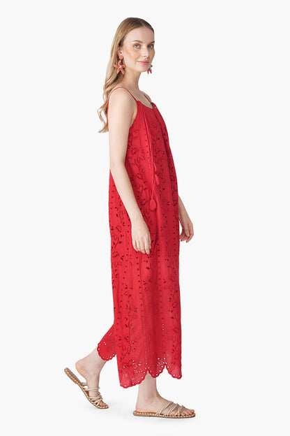 Set of 6 Ruby Red Schiffli Eyelet Dress (S, M & L)