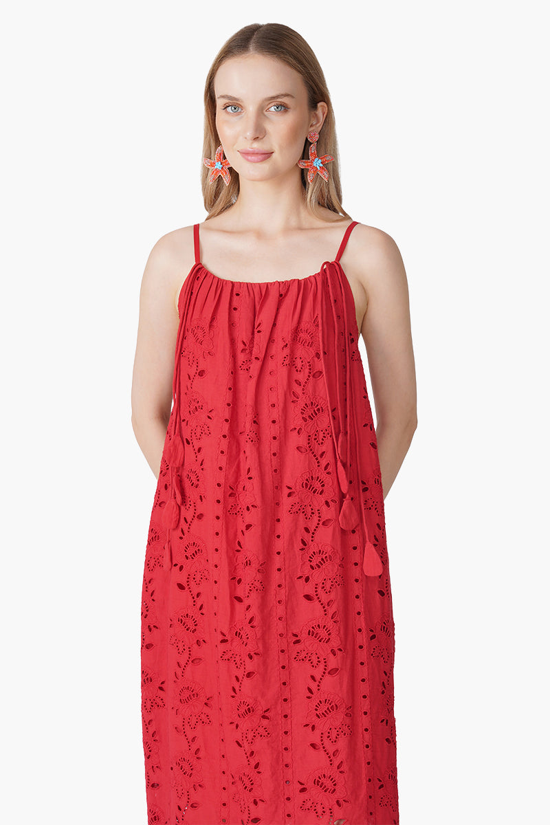 Set of 6 Ruby Red Schiffli Eyelet Dress (S, M & L)