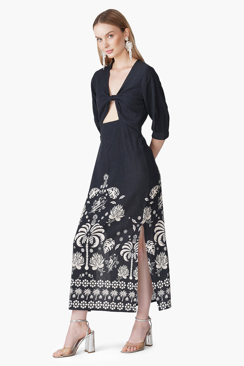 Set of 6 Modern Tropics Black And White Printed Maxi Dress (S, M & L)