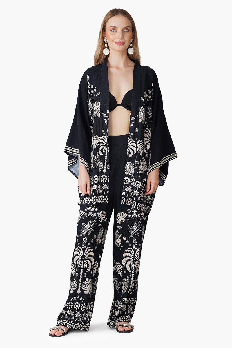 Set of 6 Modern Tropics Black And White Printed Cover Up (S, M & L)