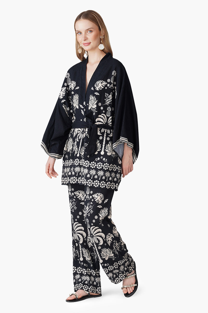 Set of 6 Modern Tropics Black And White Printed Cover Up (S, M & L)