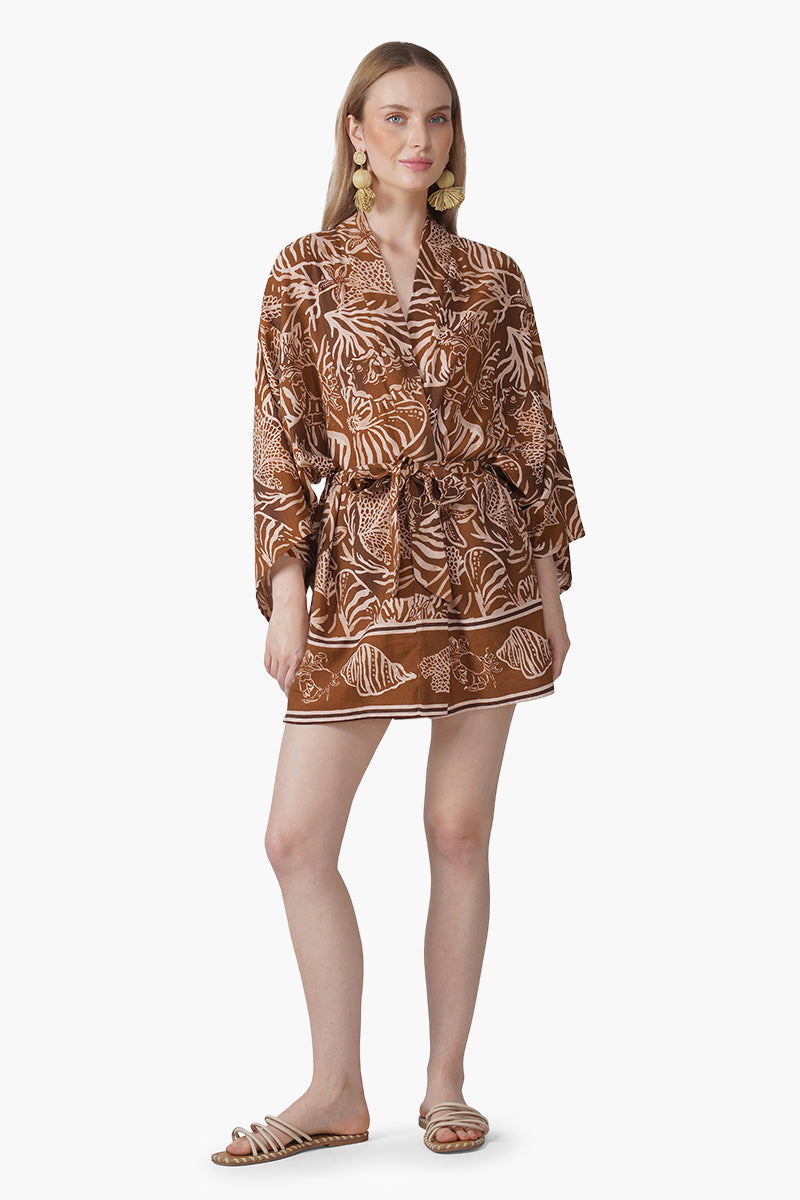 Set of 6 Mocha Tide Shell Printed Cover Up (S, M & L)