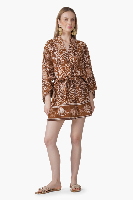 Set of 6 Mocha Tide Shell Printed Cover Up (S, M & L)