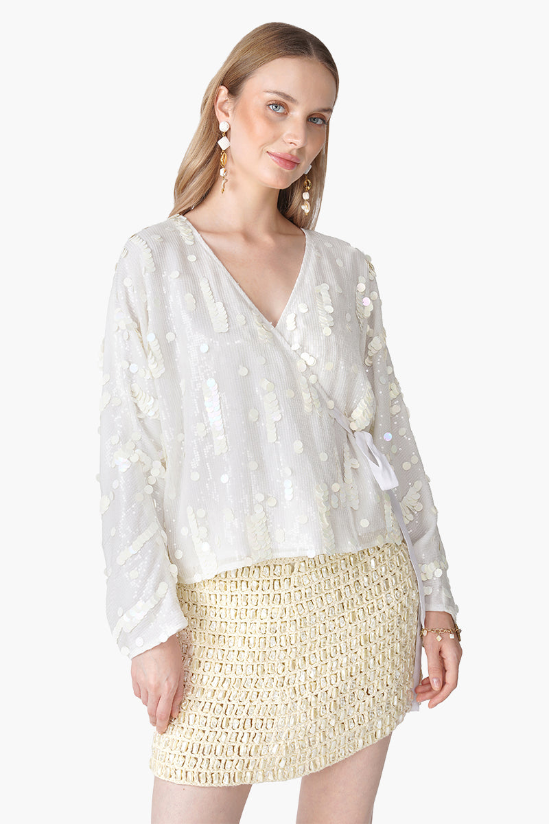 Set of 6 Radiant Ivory Sequence Coin Embellished Baggy Shirt (S, M & L)