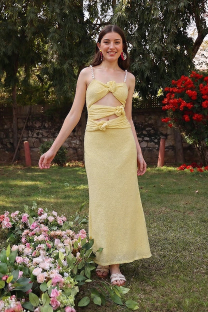 Set of 6 Butter Mesh Knotted Bodycone Dress (S, M & L)