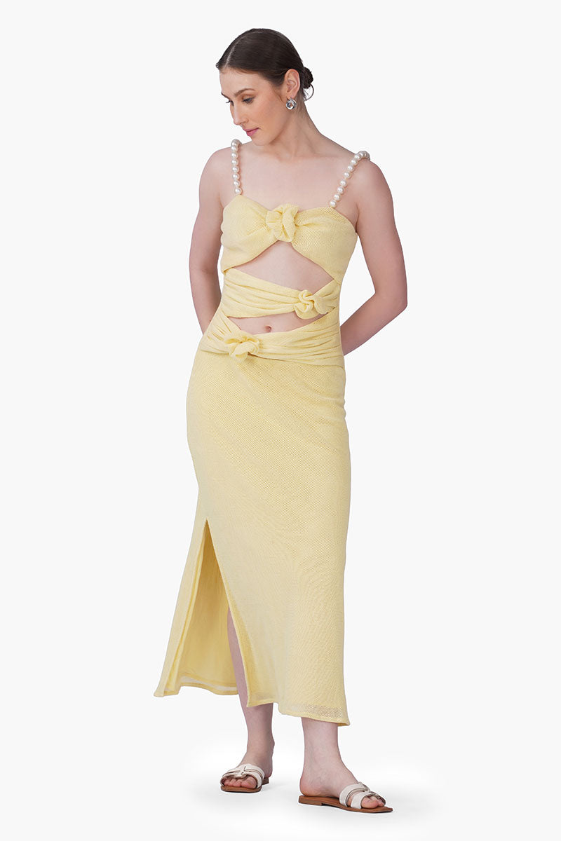 Set of 6 Butter Mesh Knotted Bodycone Dress (S, M & L)