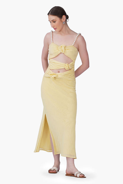 Set of 6 Butter Mesh Knotted Bodycone Dress (S, M & L)