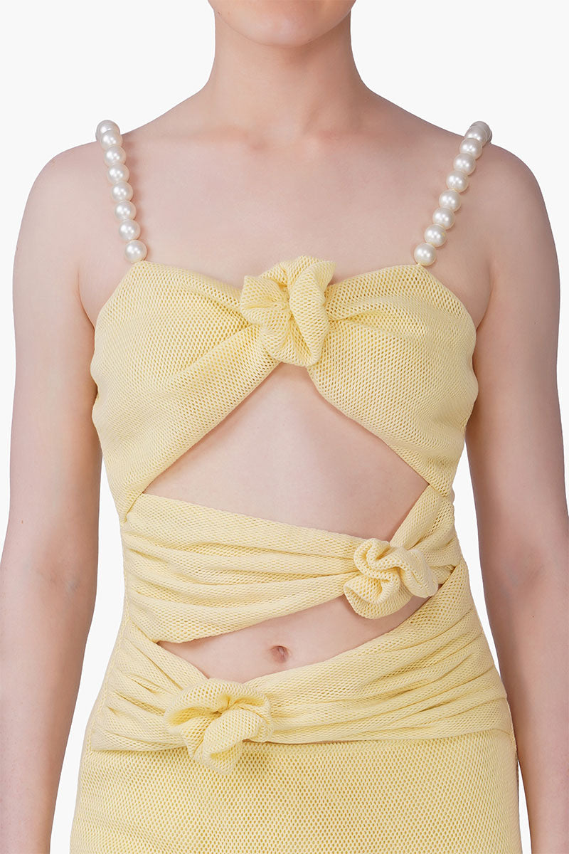 Set of 6 Butter Mesh Knotted Bodycone Dress (S, M & L)