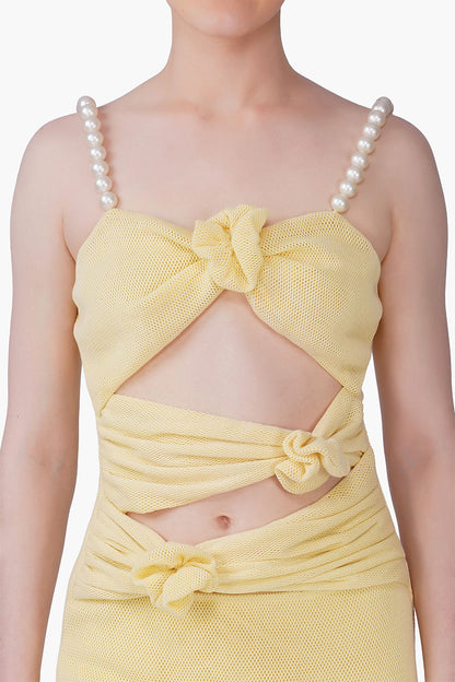 Set of 6 Butter Mesh Knotted Bodycone Dress (S, M & L)
