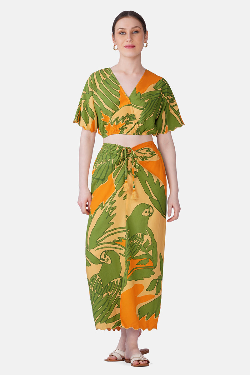 Set of 6 Lime Sun Tucan Printed Wrap Top (S, M & L)