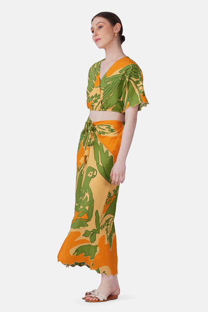 Set of 6 Lime Sun Tucan Printed Wrap Top (S, M & L)
