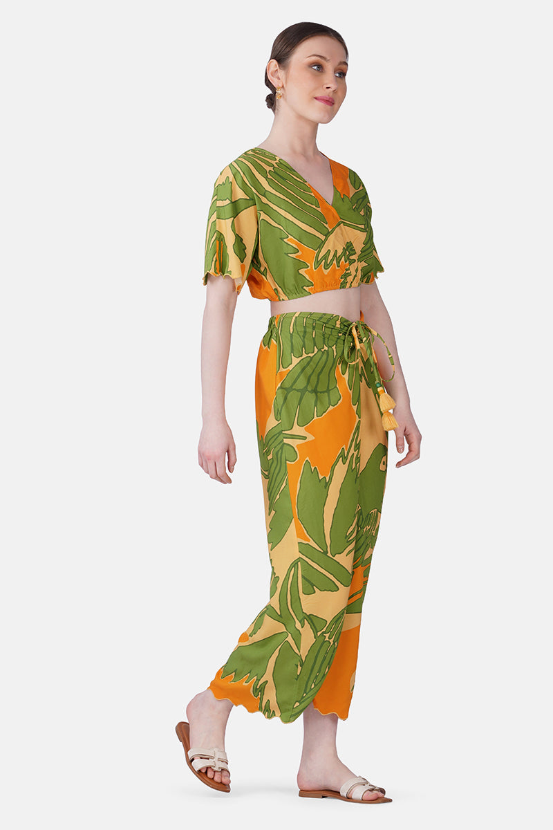 Set of 6 Lime Sun Tucan Printed Wrap Top (S, M & L)