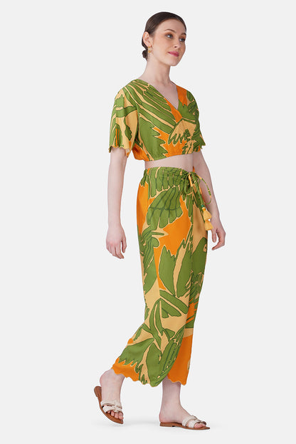Set of 6 Lime Sun Tucan Printed Wrap Top (S, M & L)