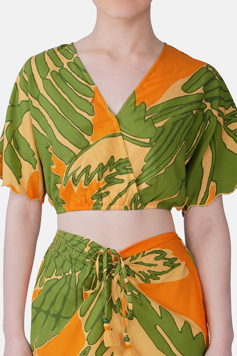 Set of 6 Lime Sun Tucan Printed Wrap Top (S, M & L)