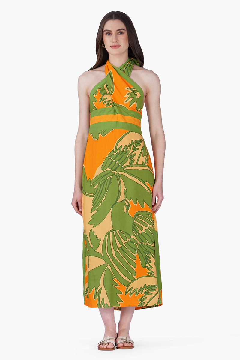 Set of 6 Lime Sun Tucan Printed Halter Dress (S, M & L)