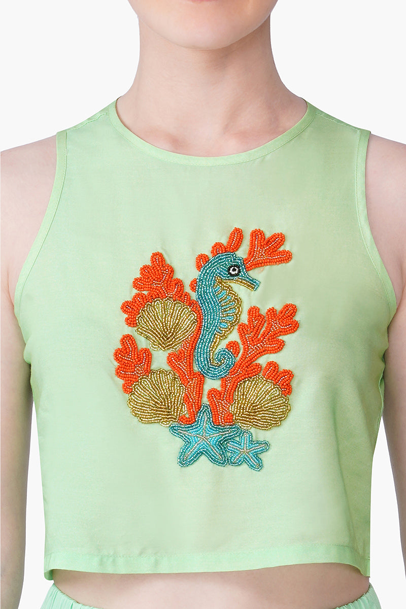 Set of 6 Under The Green Seahorse Embellished Top(S, M & L)