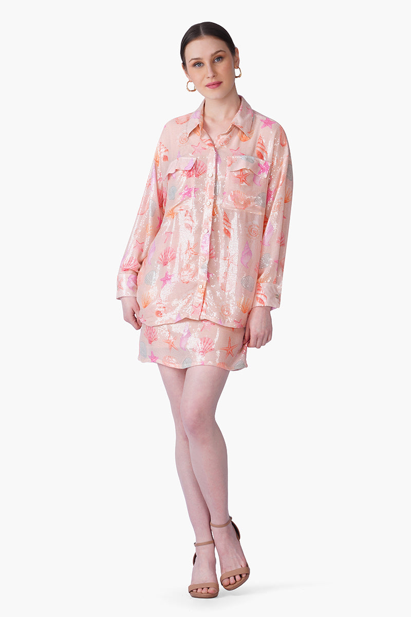 Set of 6 Peach Sequinned Shores Shirt (S, M & L)