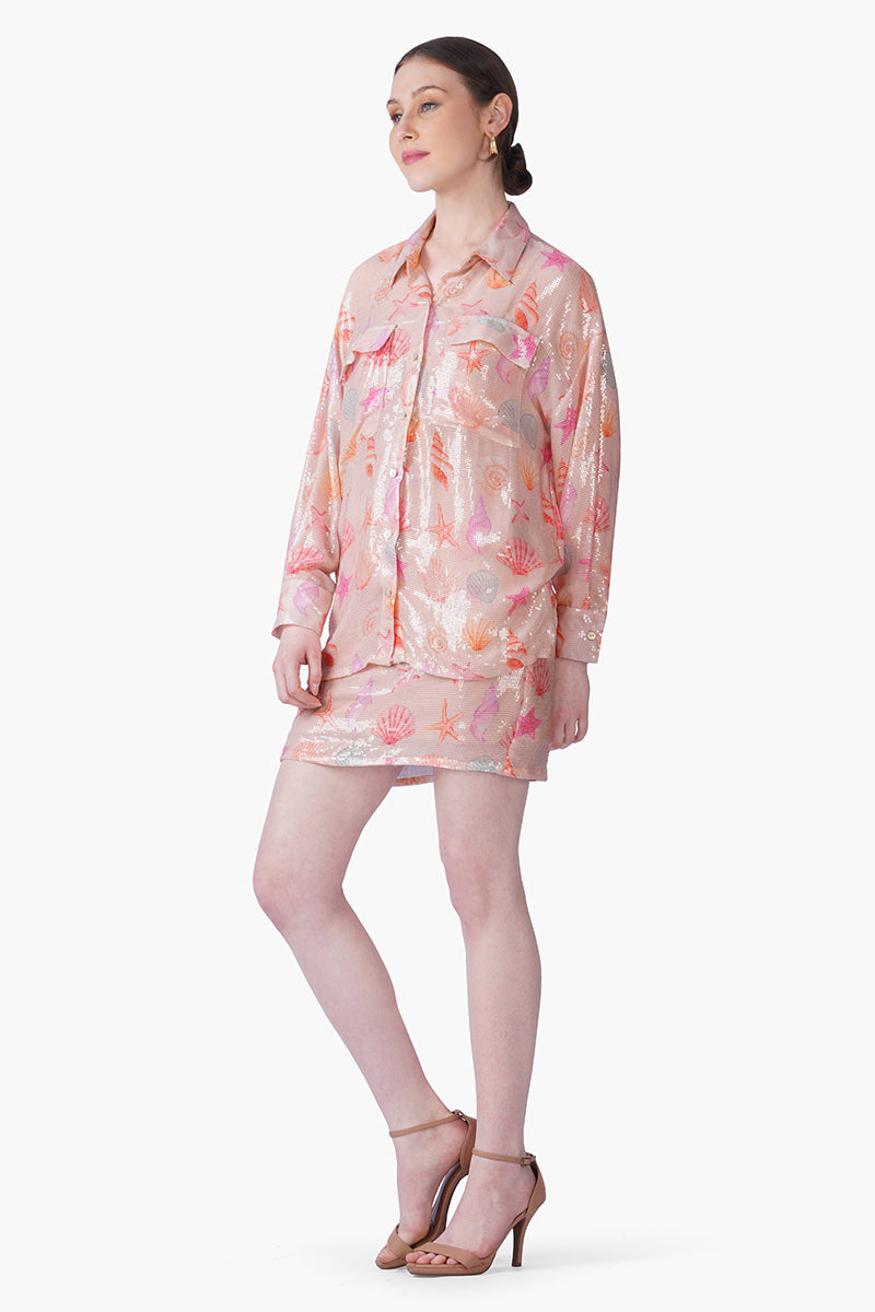 Set of 6 Peach Sequinned Shores Shirt (S, M & L)