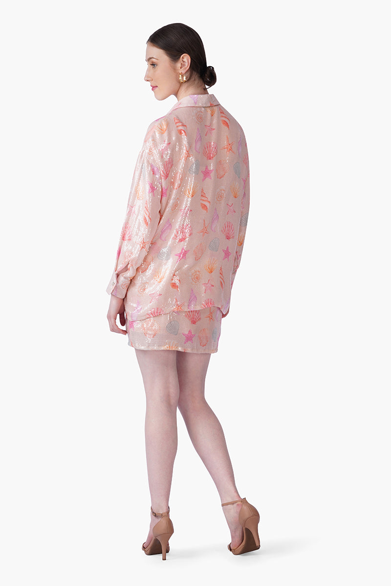 Set of 6 Peach Sequinned Shores Shirt (S, M & L)