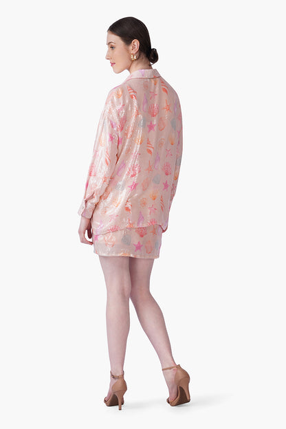 Set of 6 Peach Sequinned Shores Shirt (S, M & L)
