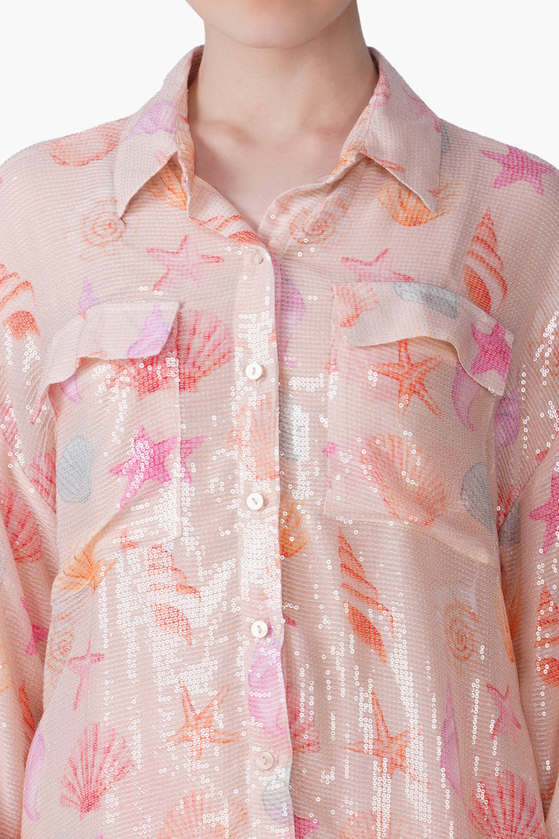 Set of 6 Peach Sequinned Shores Shirt (S, M & L)