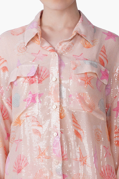 Set of 6 Peach Sequinned Shores Shirt (S, M & L)