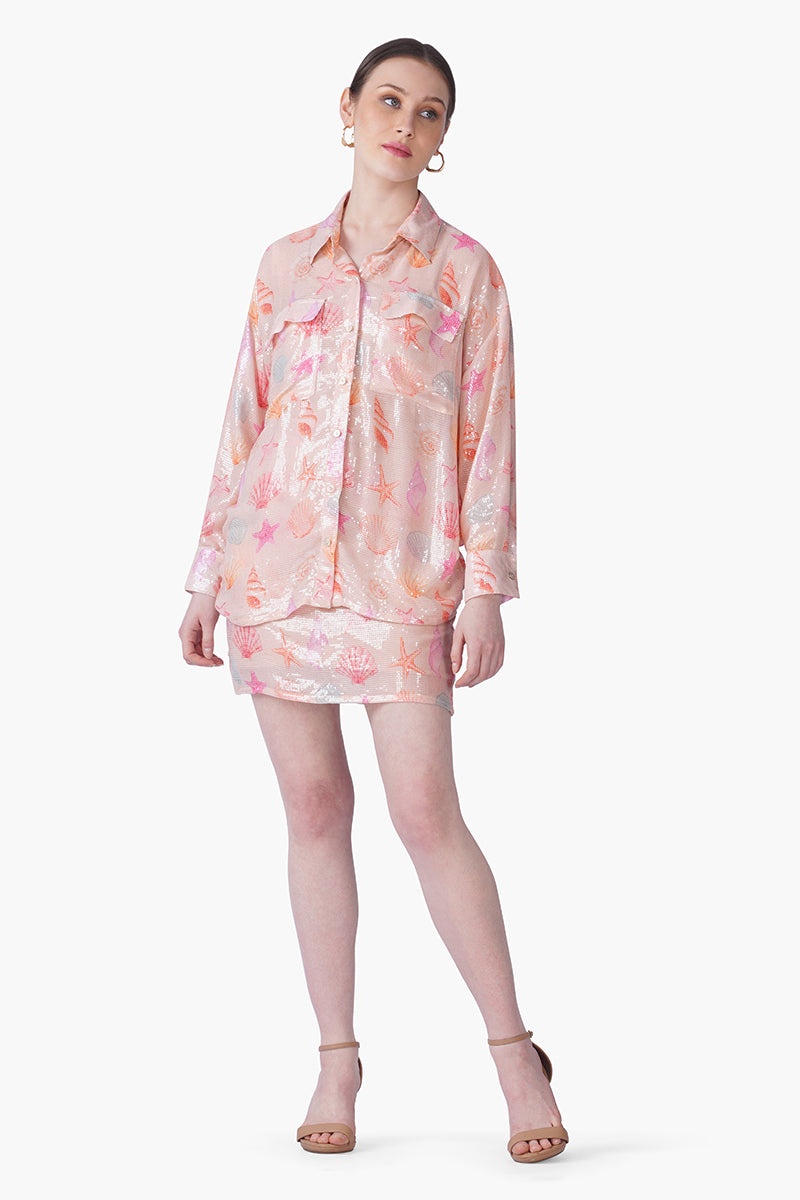 Set of 6 Peach Sequinned Shores Shirt (S, M & L)